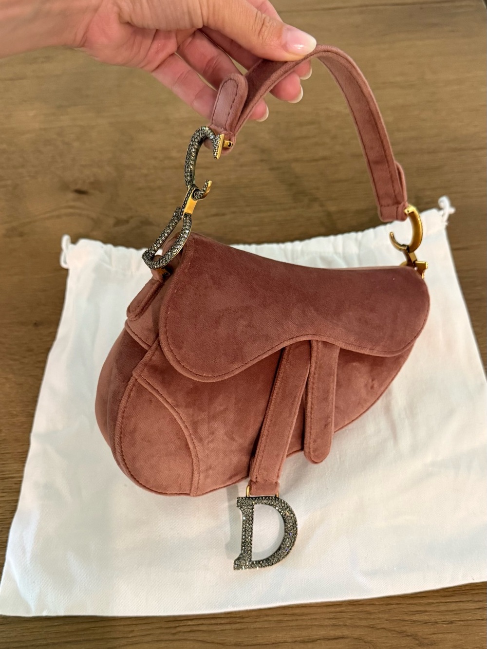Dior Pink Velvet & Strass Mini Saddle Bag